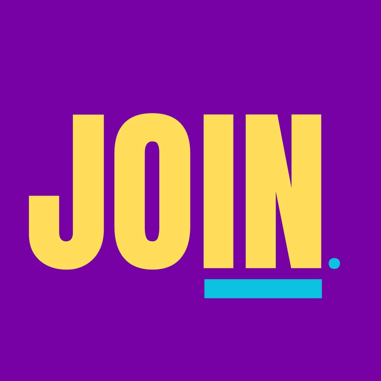 These are yellow words on a purple background which say JOIN