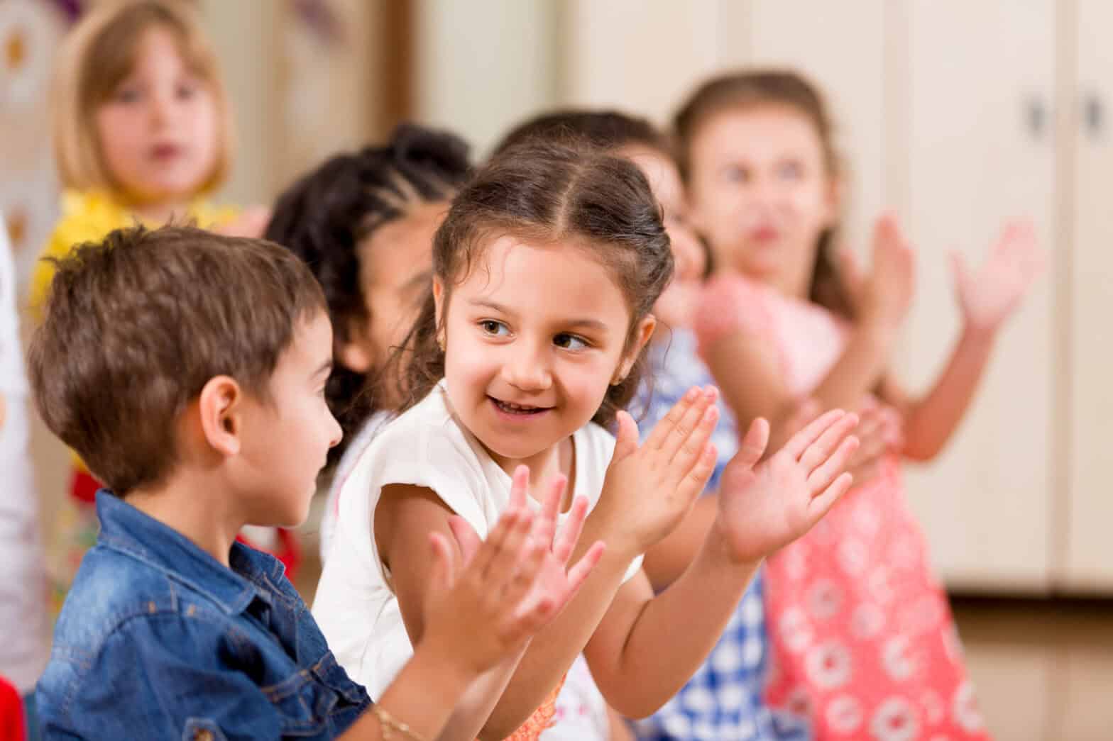 Preschool children playing in classroom