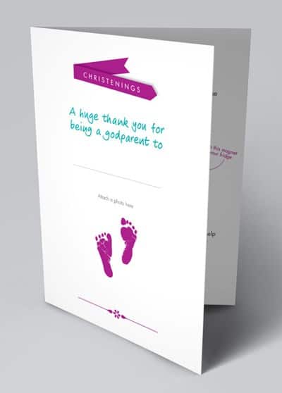 Product shot of a greetings card for godparents