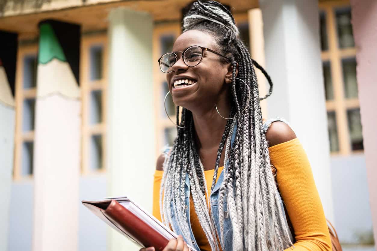 Student walking with books