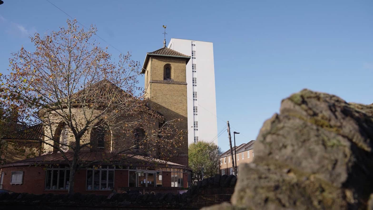 An estate church with blue sky